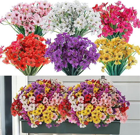 24 Bundles Artificial Flowers for Outdoor Indoor Garden Home Decoration, Plastic Flowers
