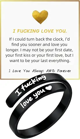 I Fcking Love You Ring, Stainless Steel Engraved Inspirational Words Heart Open Adults Women Vintage