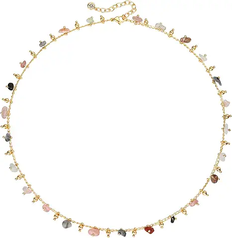 MTMY Beaded Necklaces for Women 14K Gold Plated Dainty Colorful Green/Rose Beaded Pearl Choker